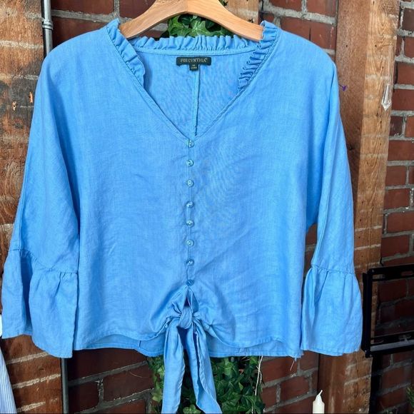 For Cynthia 100% Linen Blue Sailorcore Top S: M - Picture 1 of 9